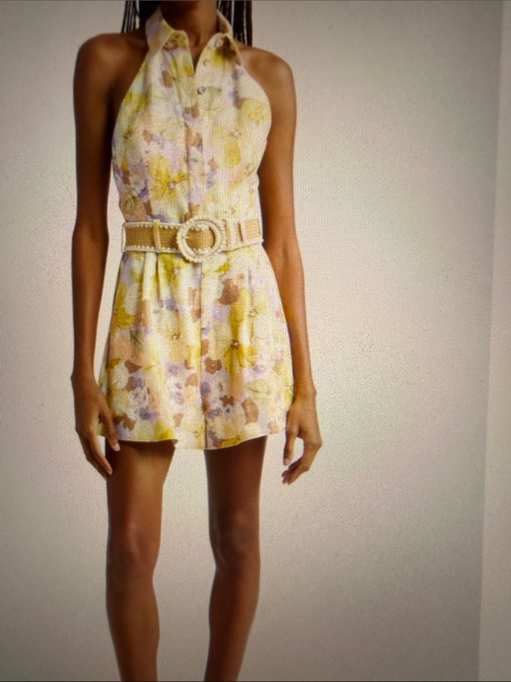 Zimmerman Floral Halter Neck, Linen Romper With Belt